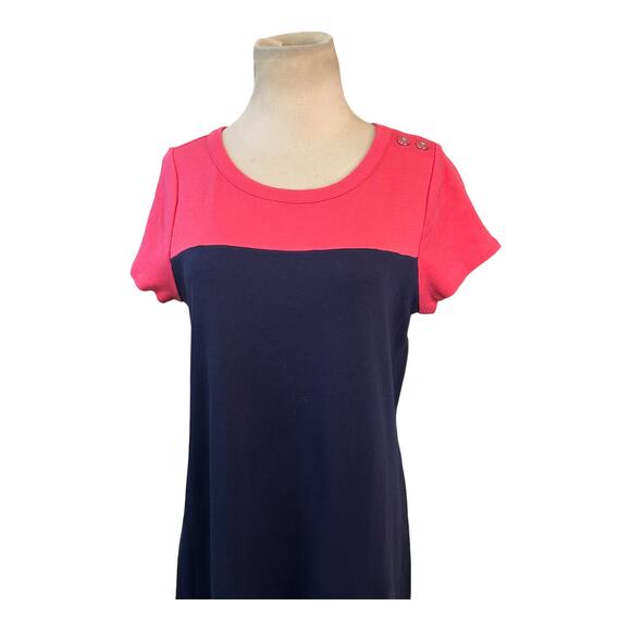 Talbots blue pink color block short sleeves short T shirt dress size Small - Picture 8 of 12